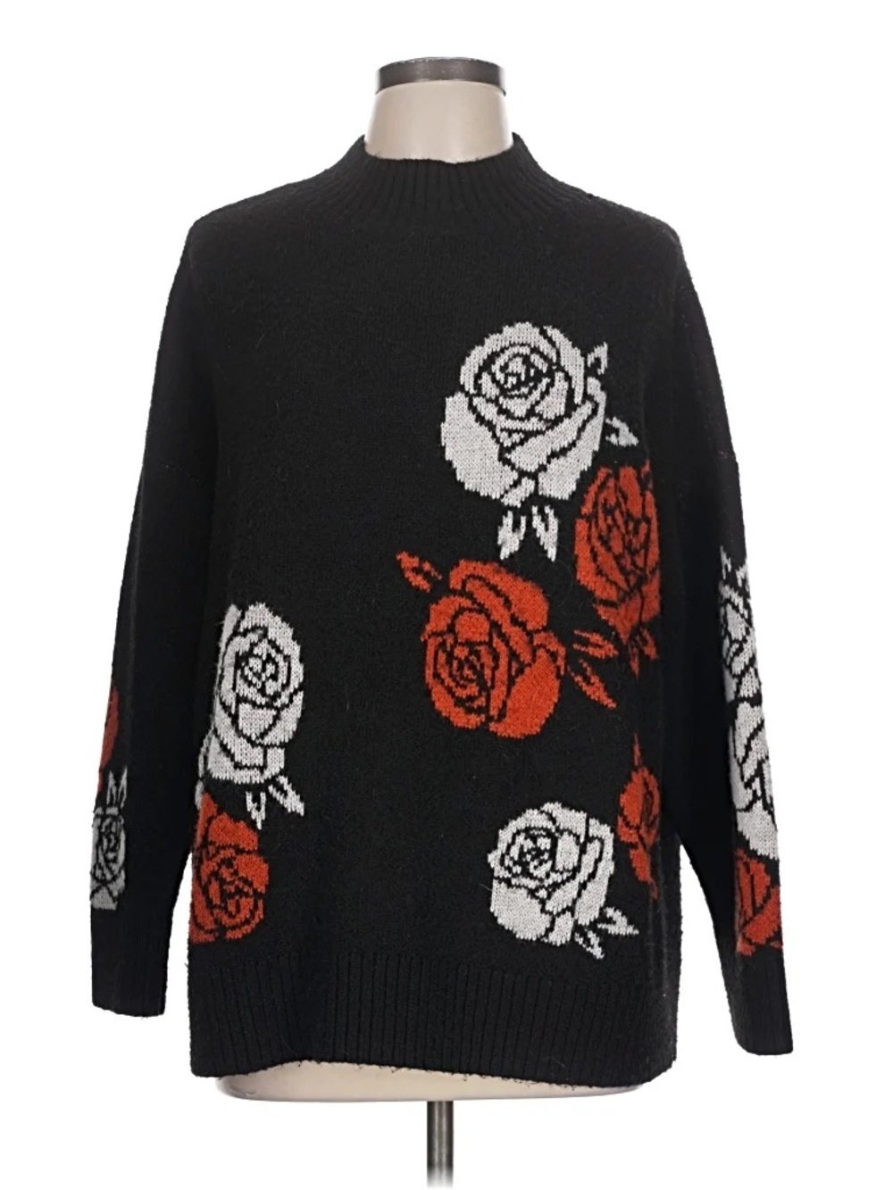 Torrid Black Floral Rose Knit Oversized Sweater